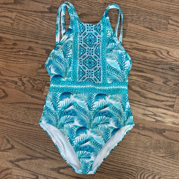 Tommy Bahama Other - Tommy Bahama Turquoise White Tropical Double Strap One Piece Swimsuit